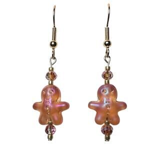 Gingerbread earrings handmade glass